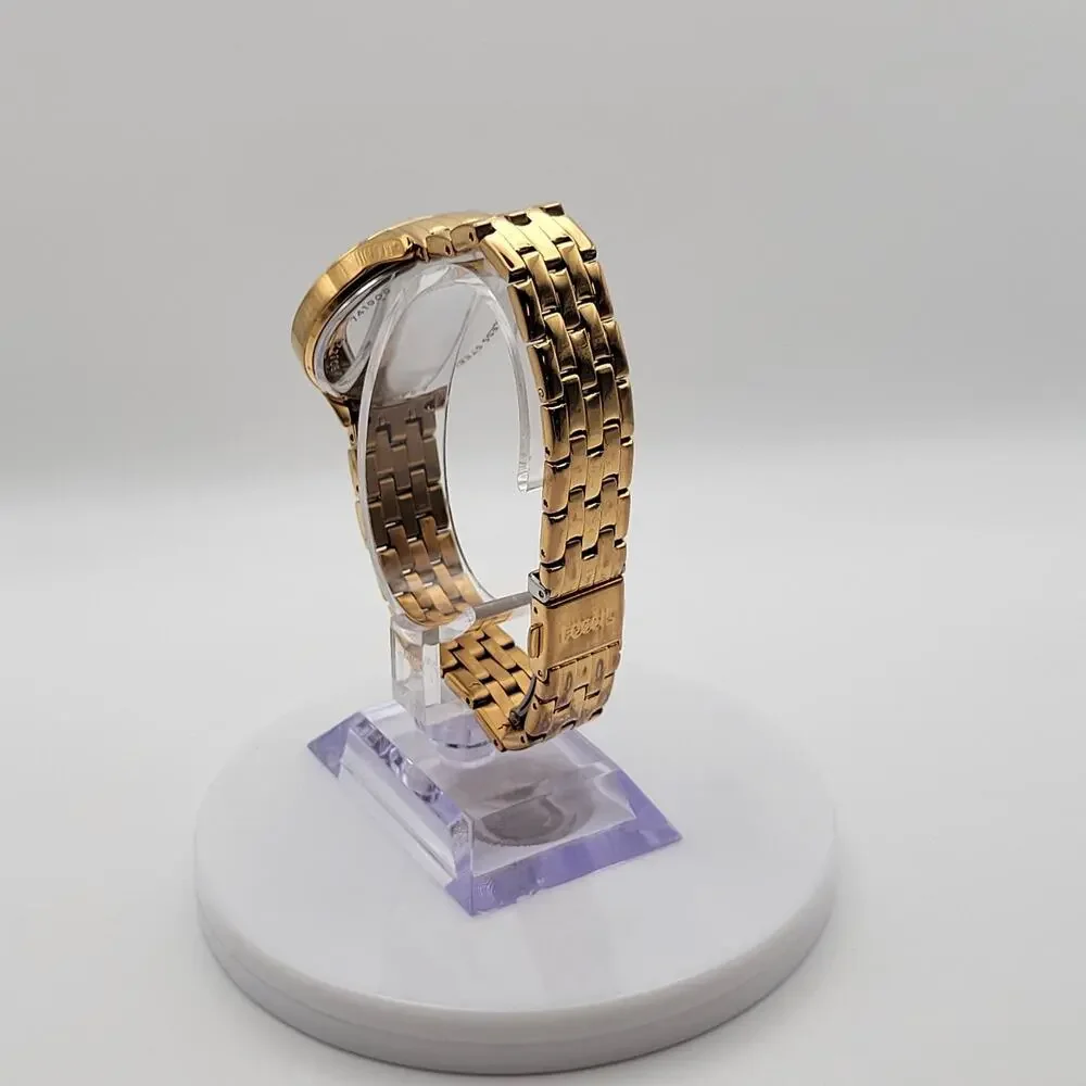 Fossil Womens Gold Tone Dark Mother of Pearl Dial Crystal Quartz Watch